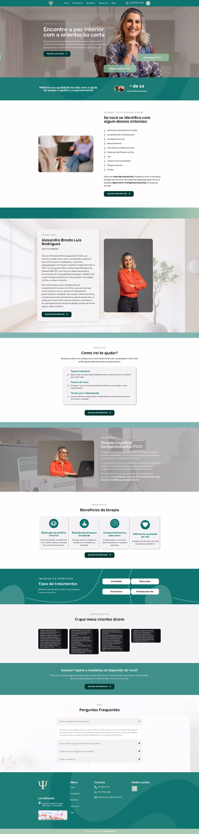 Página inteira do site site para psicólogo Alexandra Binoto, criado pela A2