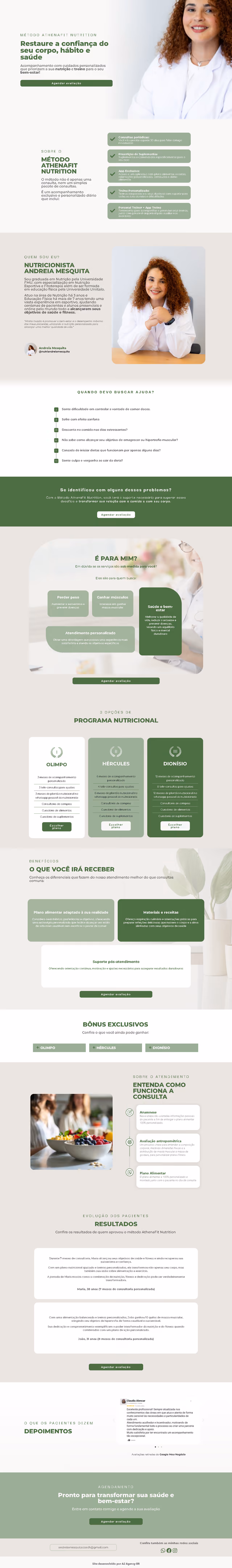 Página inteira do site site para nutricionista Andreia Mesquita, criado pela A2