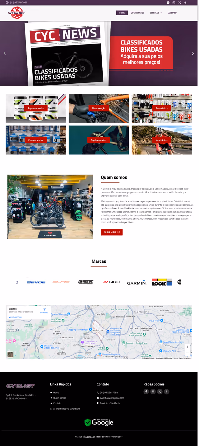 Página inteira do site site para empresa de bicicleta Cyclist, criado pela A2