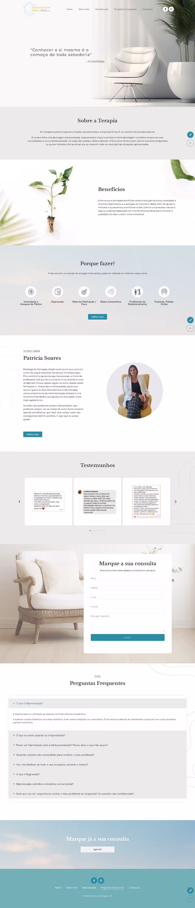 Página inteira do site site para psicólogo Patrícia Soares, criado pela A2