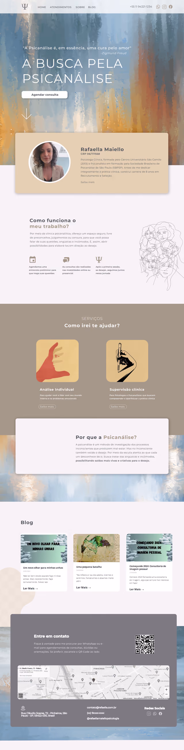 Página inteira do site site para psicólogo Rafaella Maiello, criado pela A2