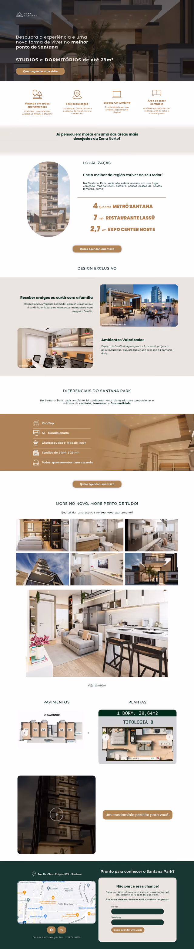 Página inteira do site site para empreendimento imobiliário Santana Park, criado pela A2